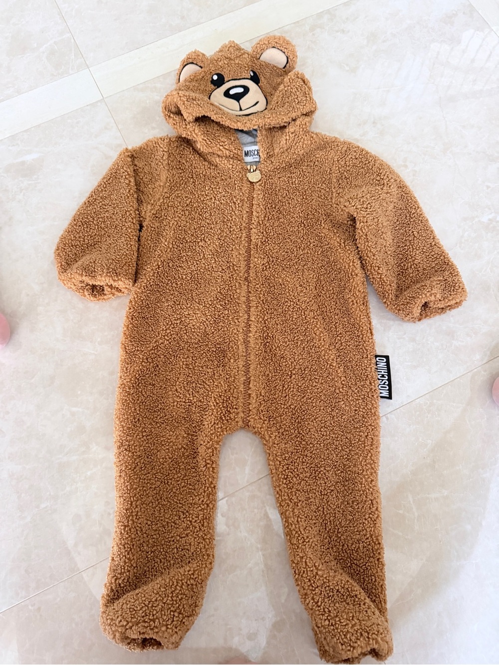 Moschino Kids Tan Brown Teddy Bear Sherpa One-Piece
